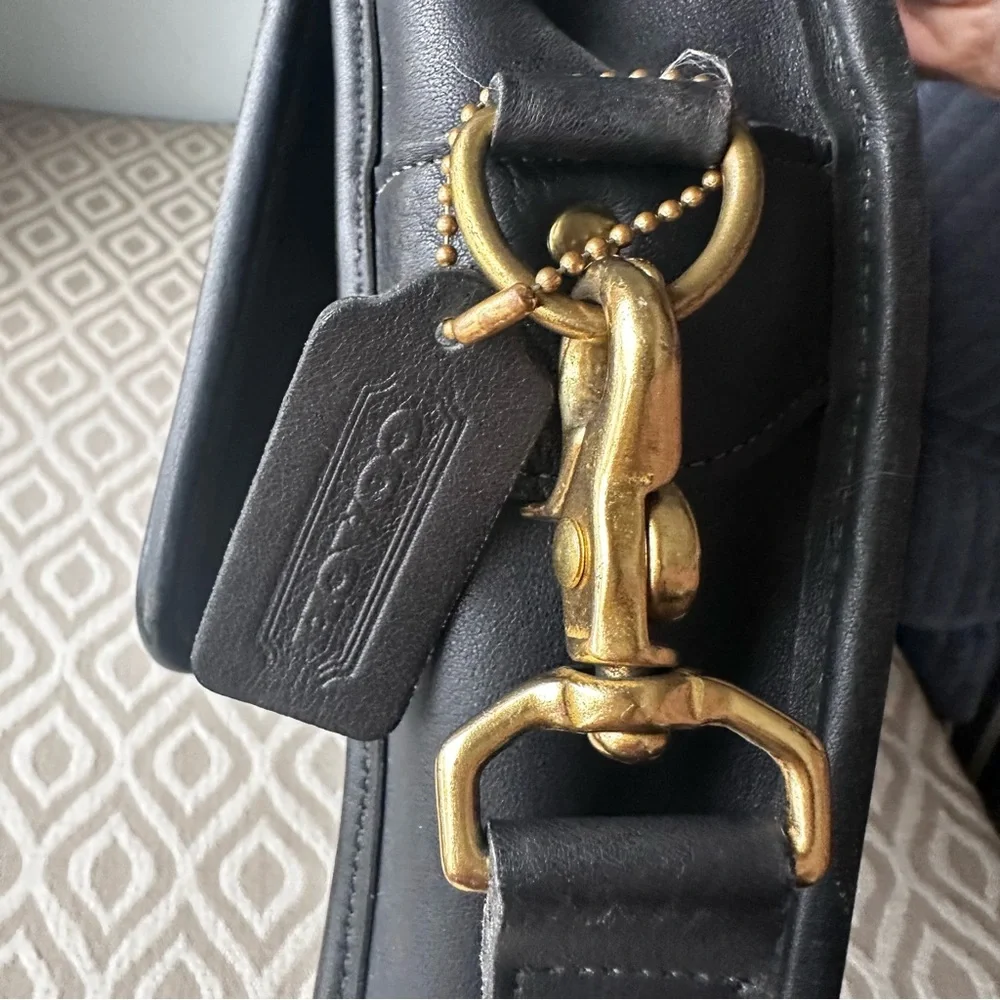 Coach Black Leather Briefcase with Gold Accents
